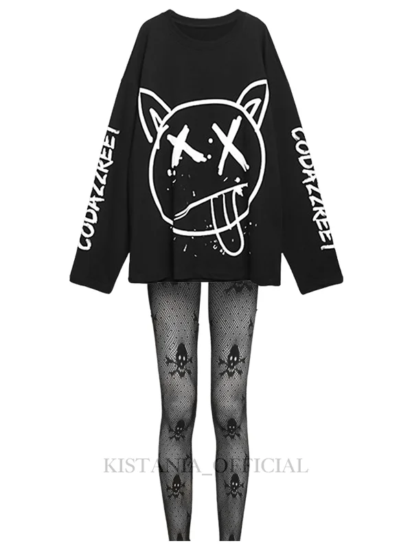 ✓ Cute Black long oversized sleeve emo tee