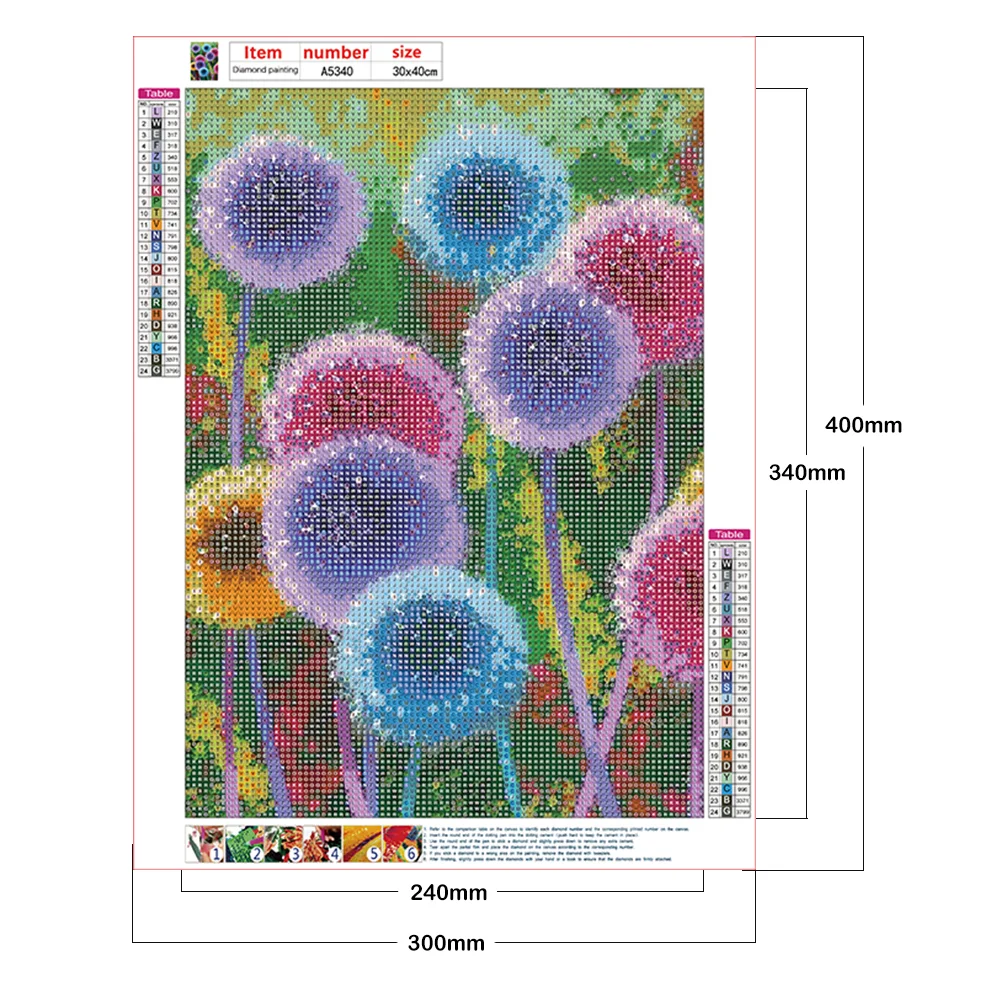 5D DIY Diamond Painting Kits Full Round Drill Color Dandelions Mosaic Craft