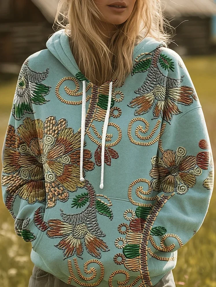 Women's Vintage Art Print Hoodie 