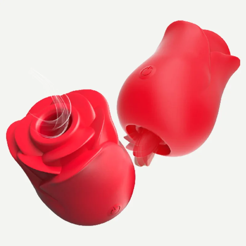 Adult 2 In 1 Suction Clitoris Stimulator Red Flower Vibrating Tongue Licking Oral Clitoral Sucking Vibrator Rose Sex Toy