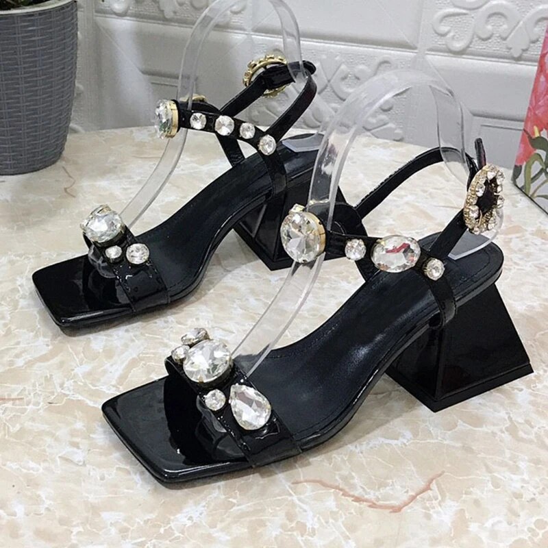 Green Rhinestone Sandals Woman Open Toe Diamond Strange High Heels Lady Party Shoes