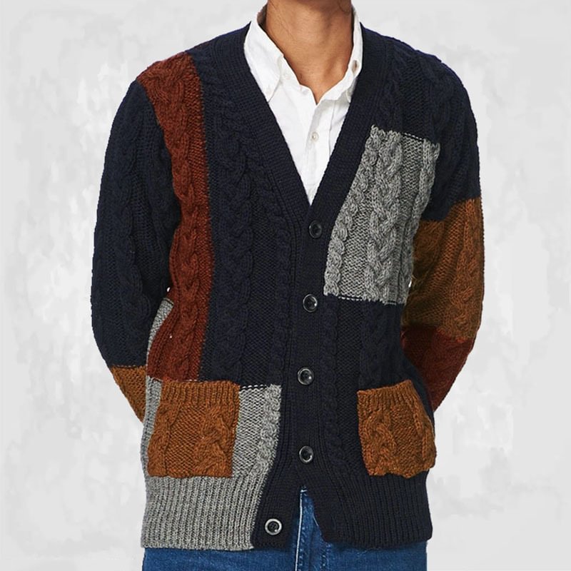 Men's Vintage Patch Knit Cardigan