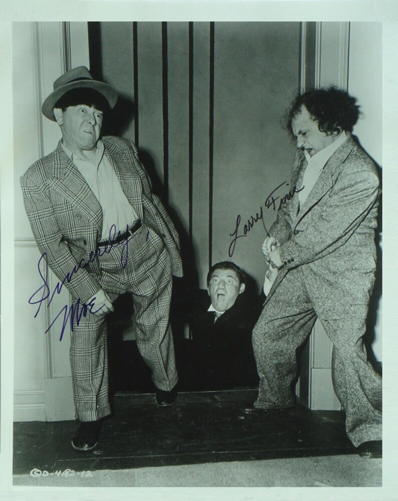 THE THREE STOOGES Signed Photo Poster painting X2 Moe Howard, Larry Fine, Joe DeRita wcoa