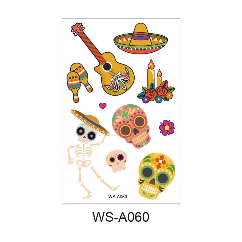 Day of the Dead Tattoo Sticker Skull Day Day of the Dead Children's Masquerade Horror Party Tattoo Sticker