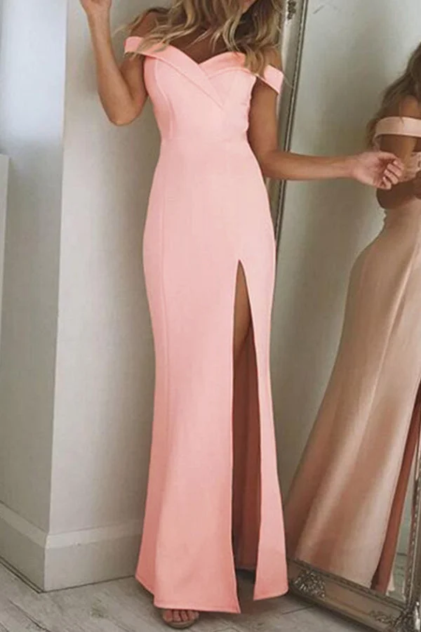 Fashion Elegant Solid Backless High Opening Off the Shoulder Irregular Dress Dresses