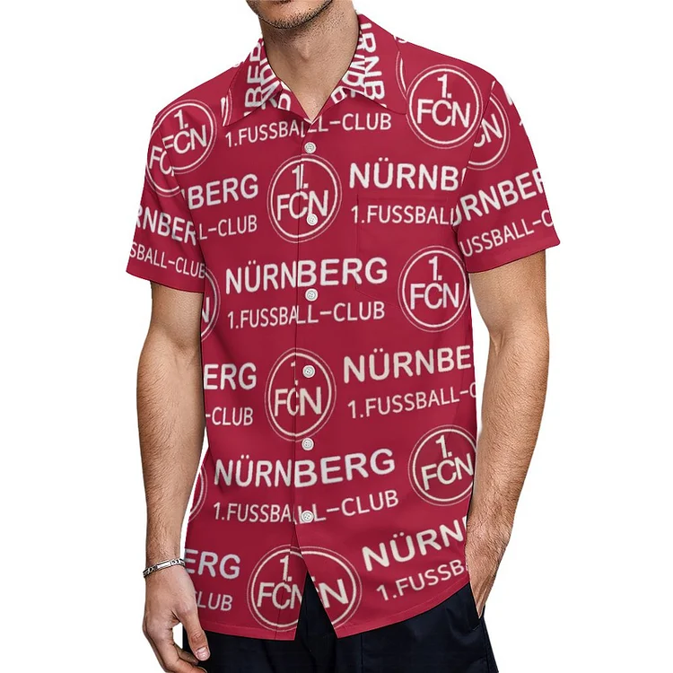 FC Nürnberg Kurzärmelige Herrenhemden, Passform Sommer Kurzarm Casual Button-Down Hemden