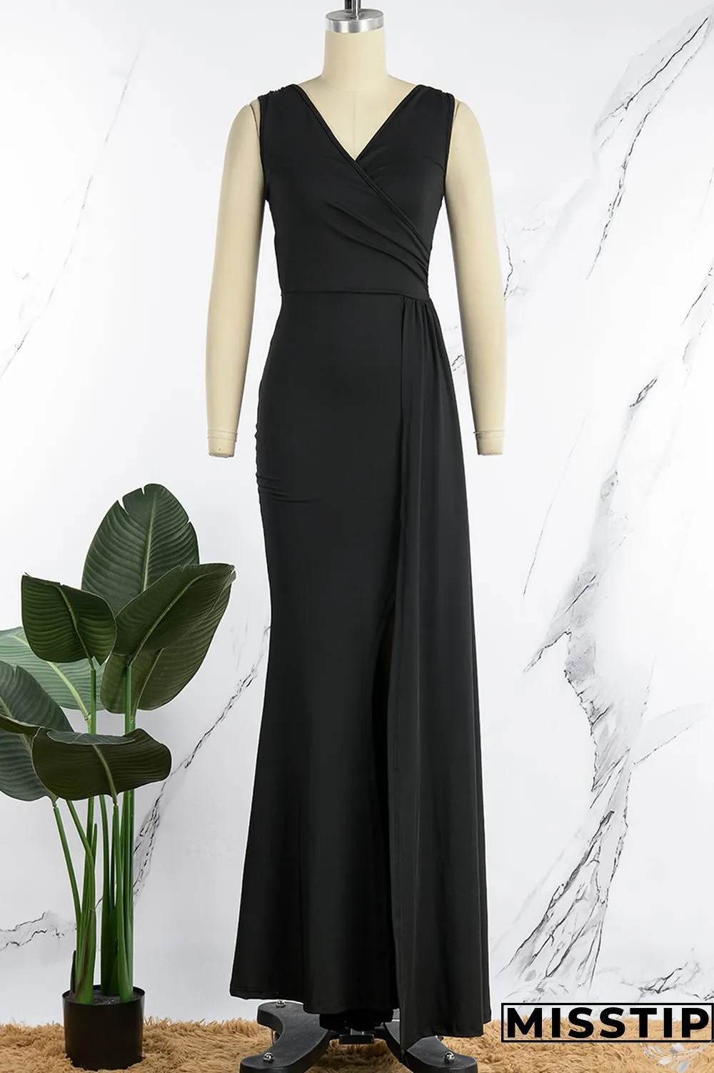 Blue Sexy Formal Solid Patchwork Beading V Neck Evening Dress Dresses