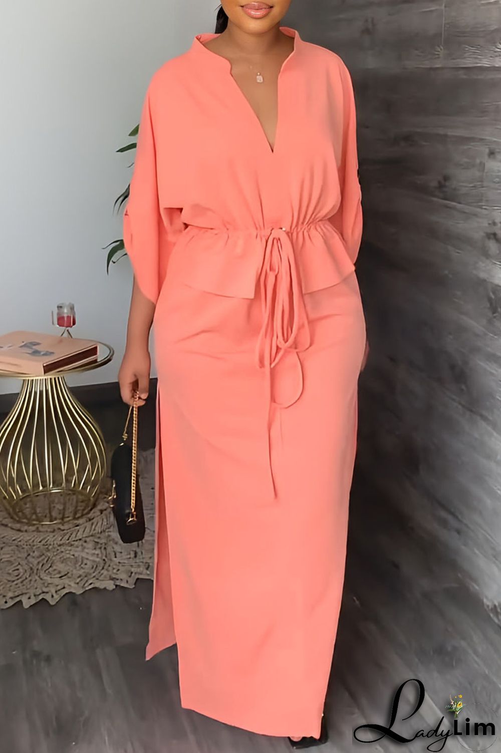 White Casual Solid Patchwork V Neck Straight Dresses