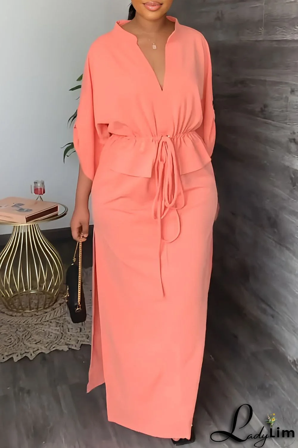 White Casual Solid Patchwork V Neck Straight Dresses