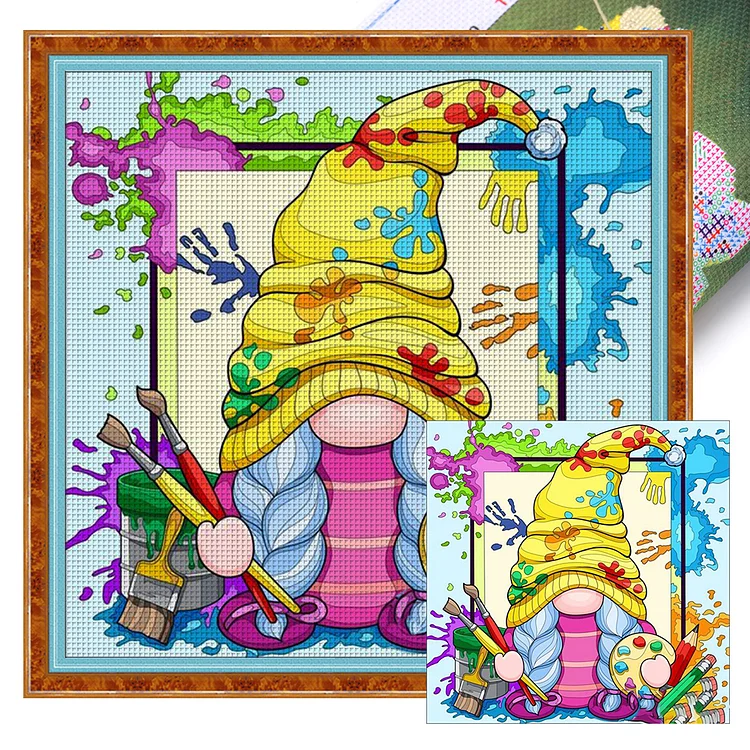 『HuaCan』Painter Gnome - 11CT Stamped Cross Stitch(50*50cm)