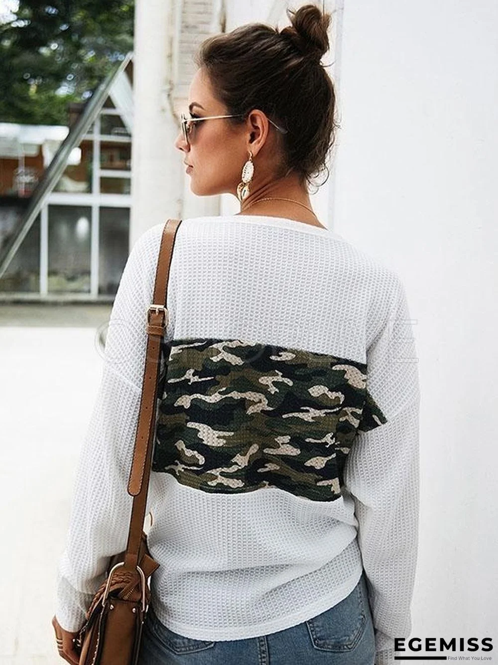 Camouflage Stitching V-neck Knit Sweater | EGEMISS