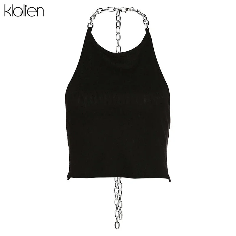 KLALIEN black sexy off shoulder backless camis women fashion casual high street beach vacation summer hot sale female crop top