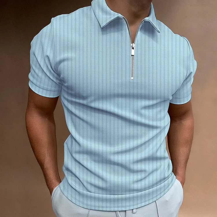 BrosWear Men's Casual Cozy Short Sleeve Striped Polo Shirt