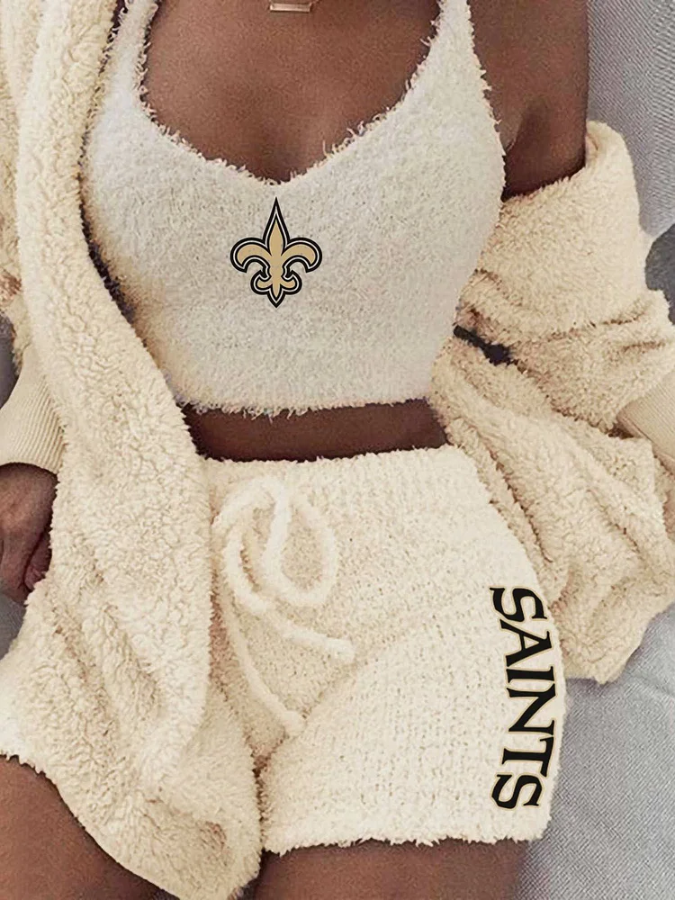 New Orleans Saints Cardigan Shorts Vest 3-Piece Suit