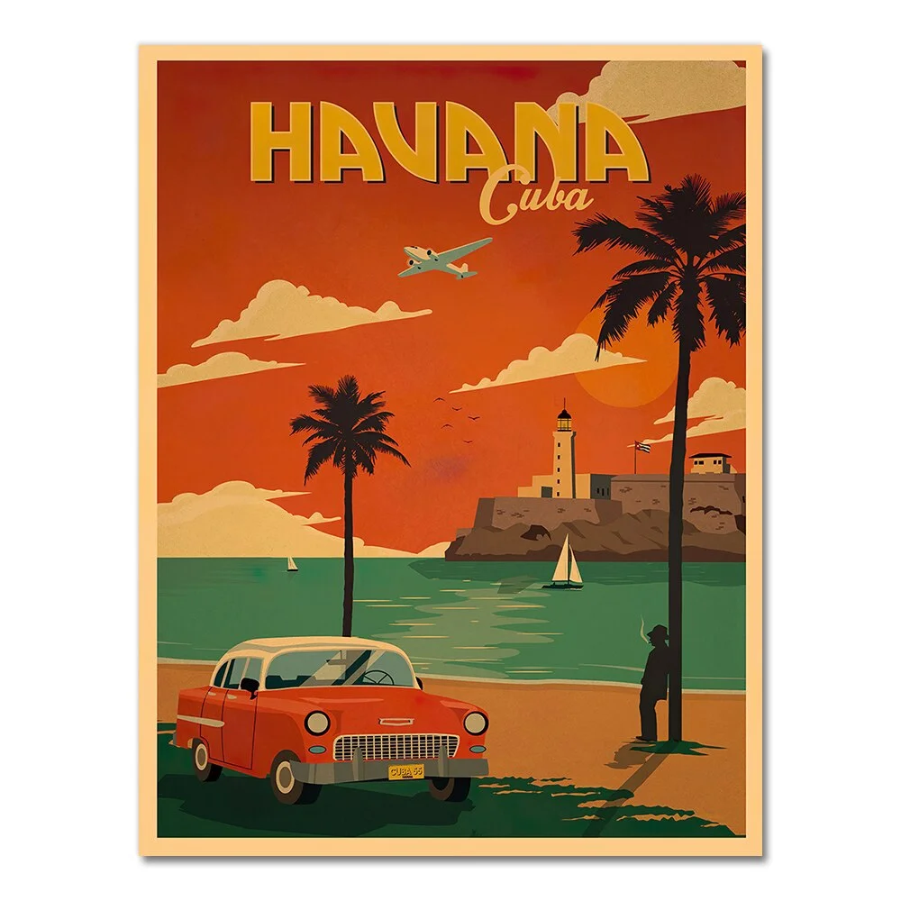 Travel to Cuba Havana Canvas Painting Vintage Wall Pictures Kraft Posters Coated Wall Stickers Home Decoration Pictures Gift