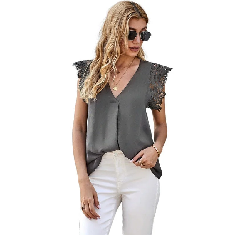Women's Lace Stitching Vest V-neck Fashion Sleeveless Vest