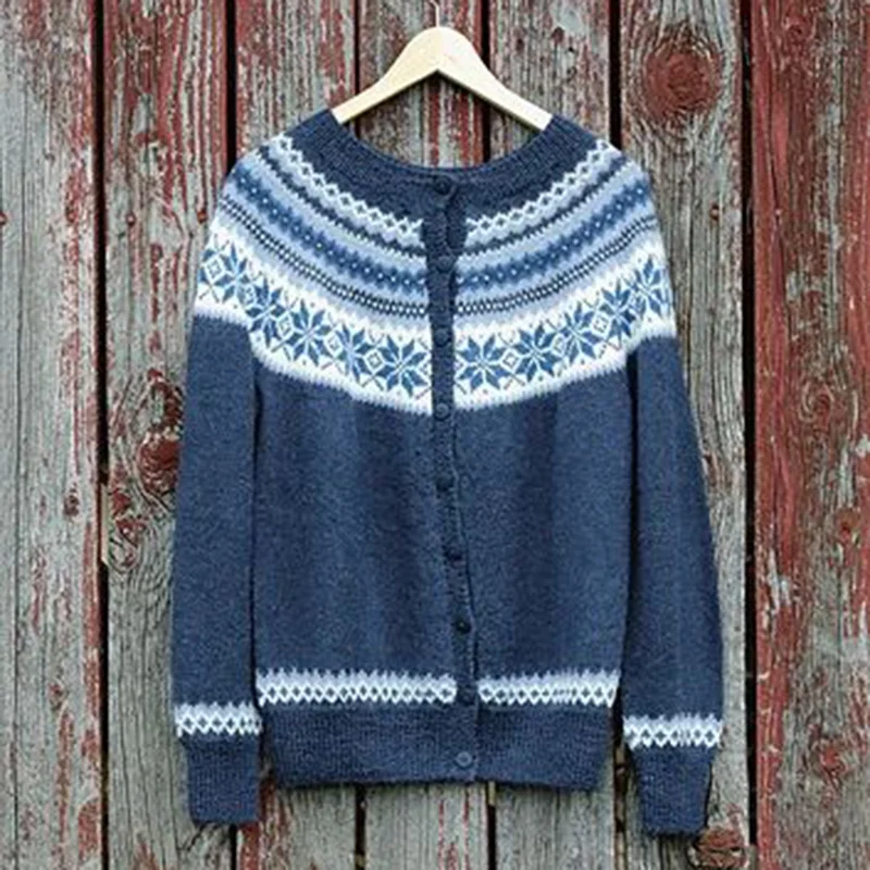 Vintage Icelandic Nancy Kofte Knit Jacquard Warmth Cardigan Unisex