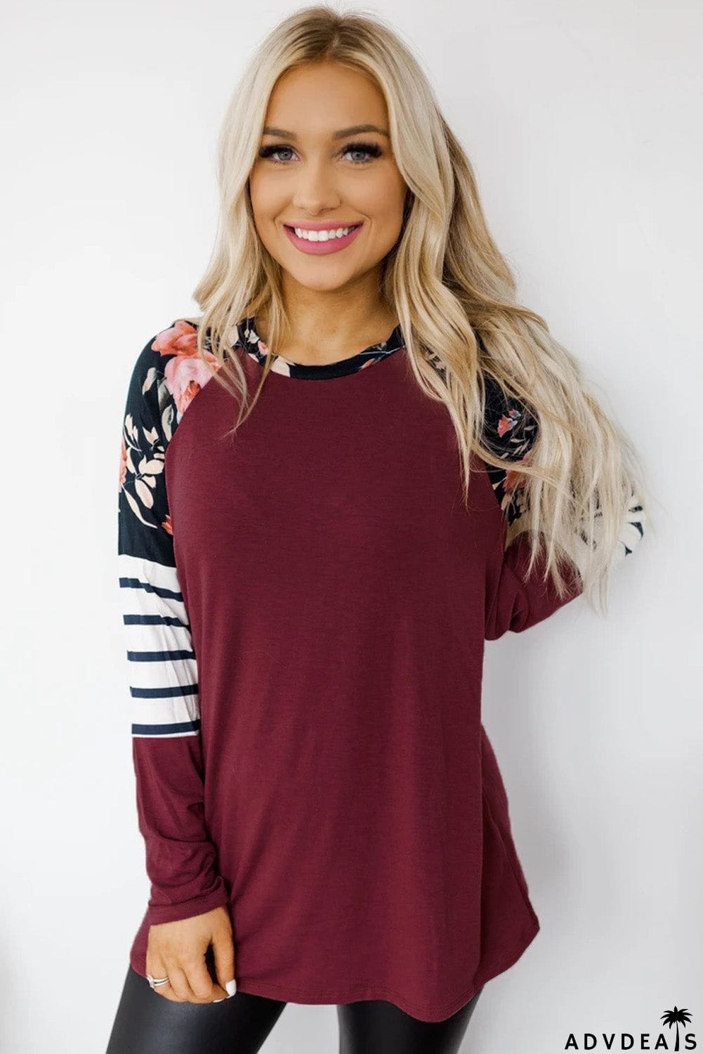 Striped Floral Long Sleeve Top