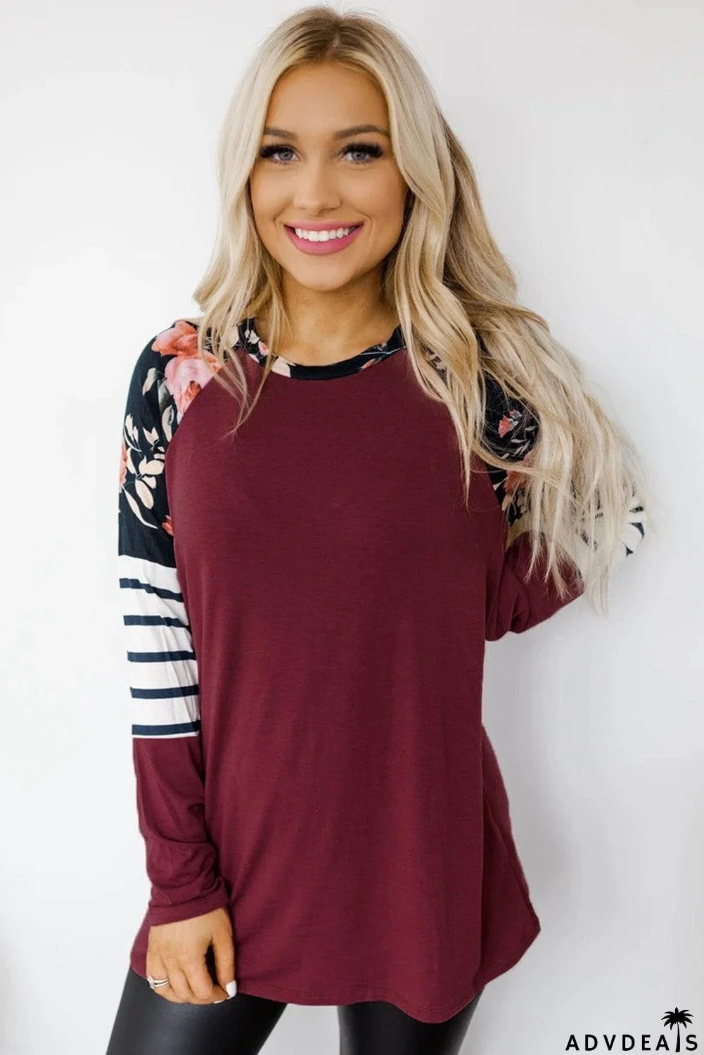 Striped Floral Long Sleeve Top