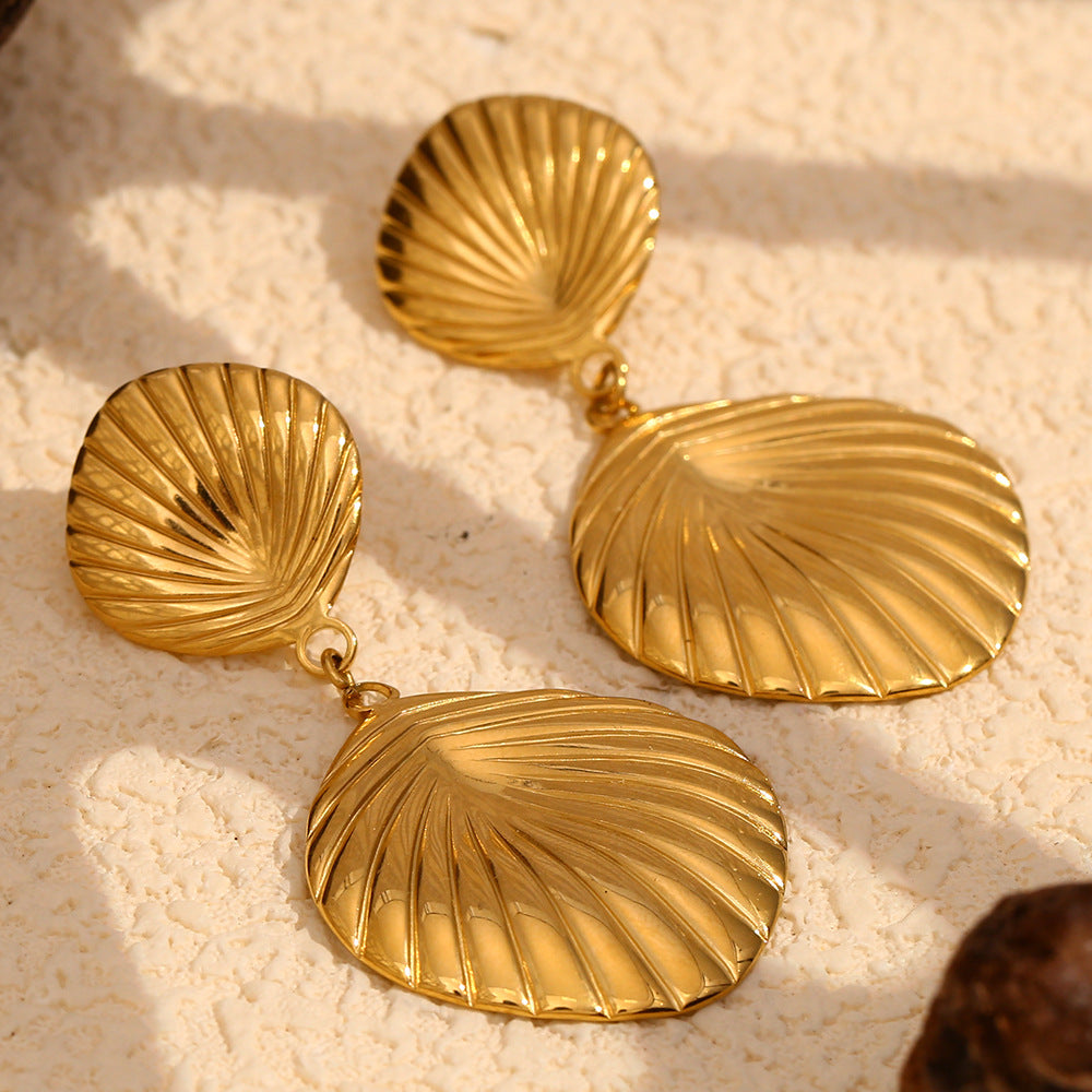 French Retro Design Earrings Stainless Steel Plated 18K Gold Vintage Diamond Striped Earrings