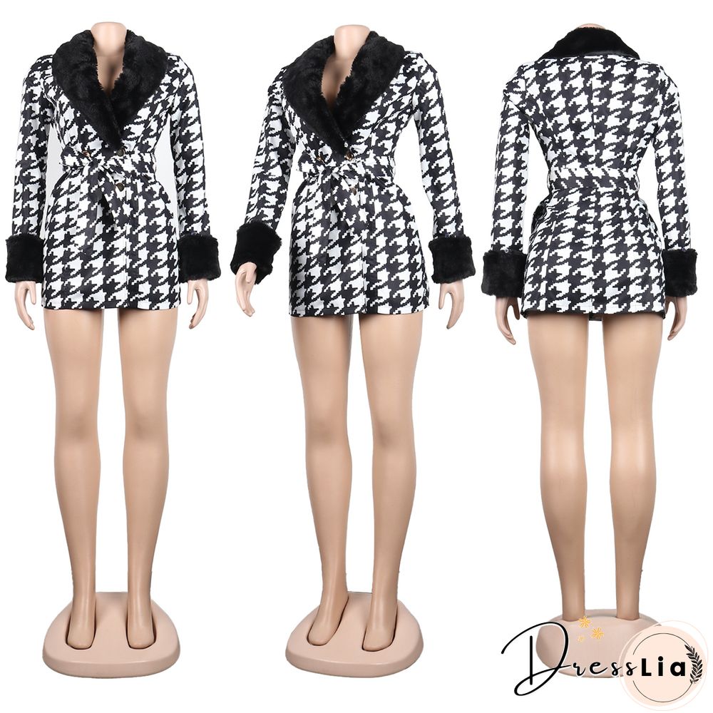 Plush Patchwork Print Winter Warm Women Coats