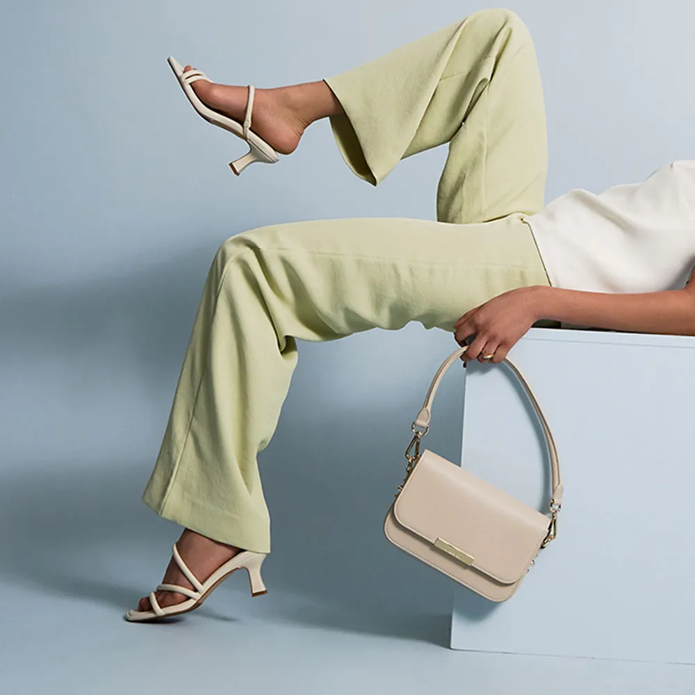 Ivory Open Square Toe Strappy Kitten Heel Simple Mules Sandals