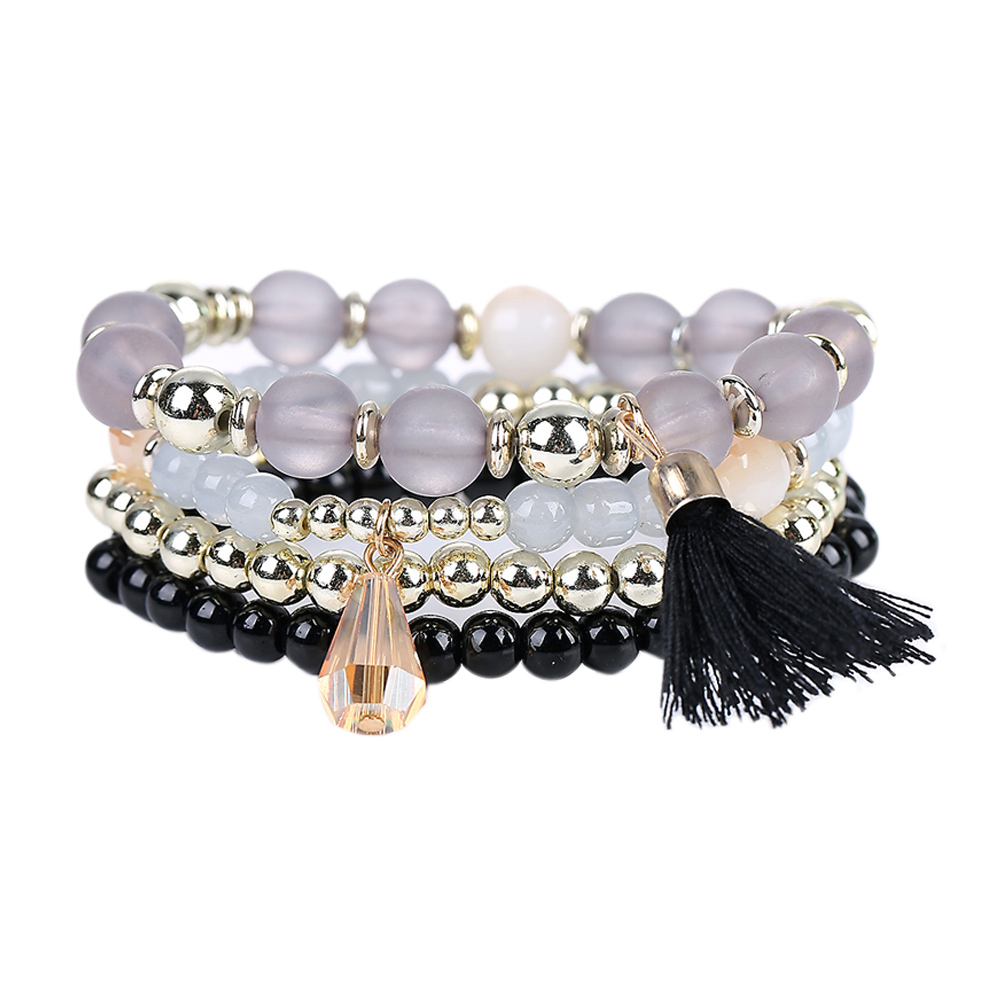 

Bohemia Woman Multilayers Bracelet Beads Hand Chain Tassel Bracelet, Black, 501 Original