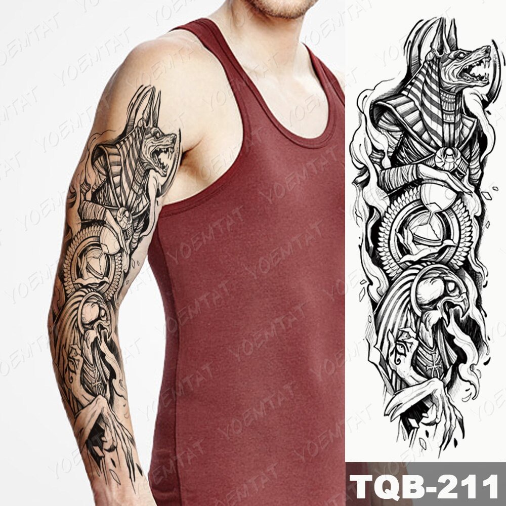 Gingf Temporary Large Arm Sleeve Tattoo Stickers Egyptian god of death kobold Flash Tattoos Man Body Art Fake Tatto Female