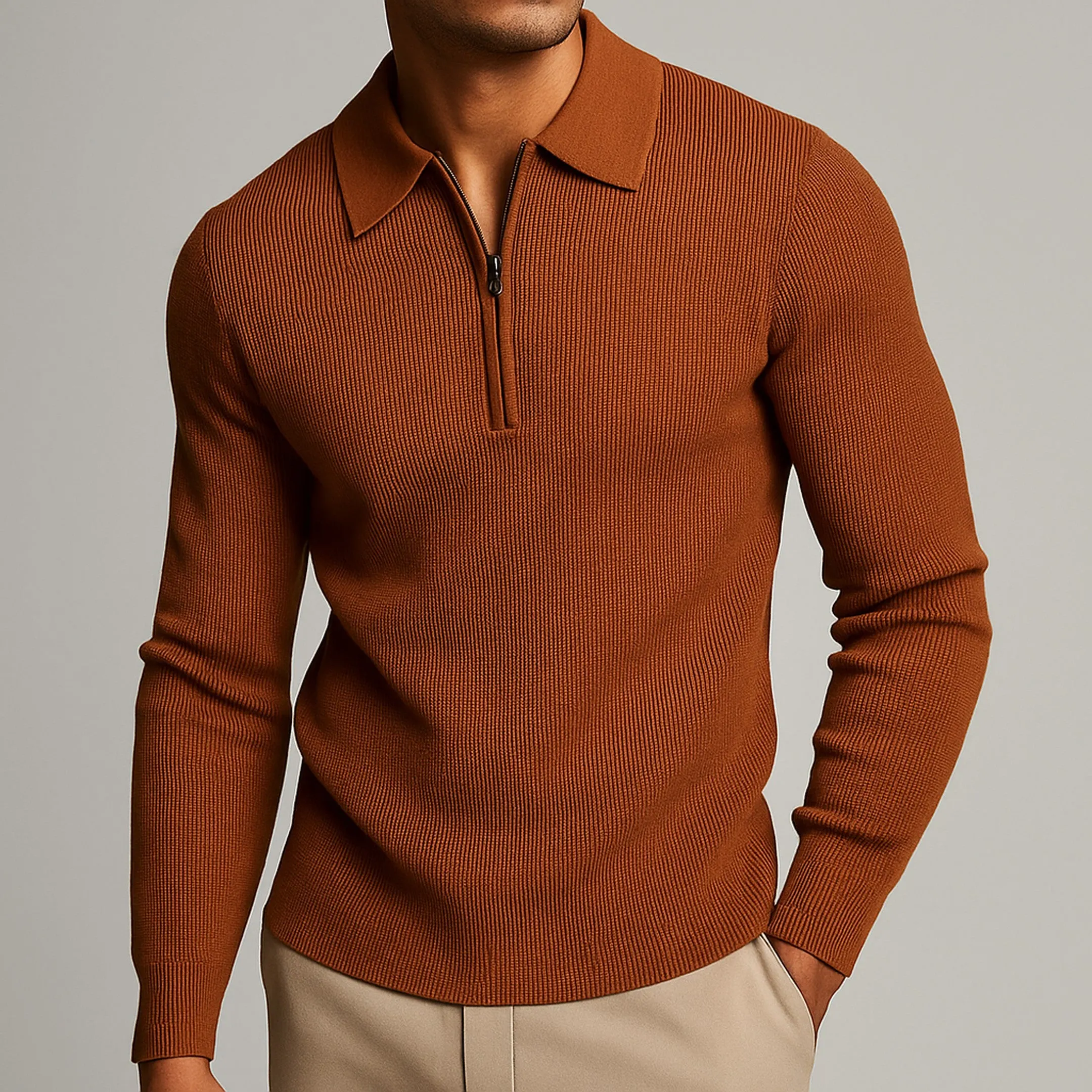 Men's Ribbed Knit Quarter-Zip Jumper &ndash; Fine-Gauge Layer