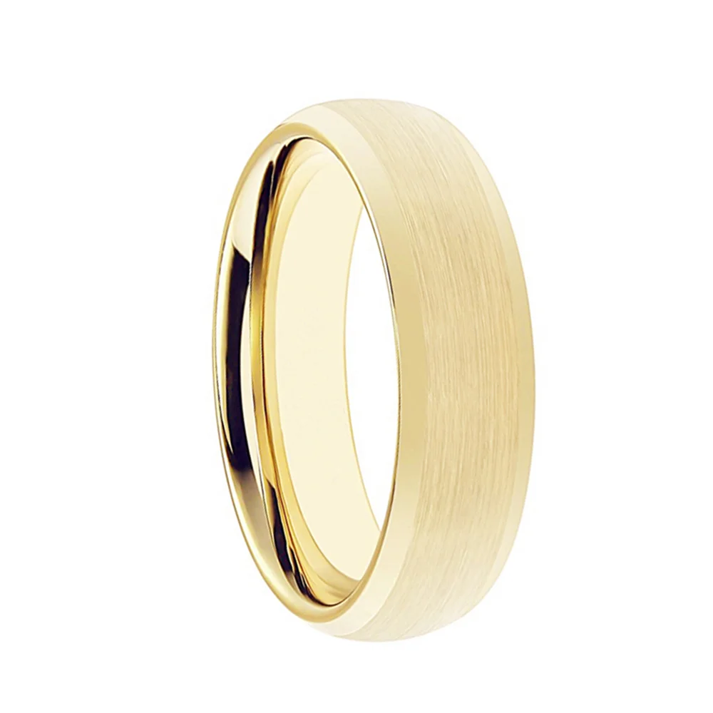 6MM 8MM Gold Brushed Couples Tungsten Dome Beveled Edge Wedding Bands