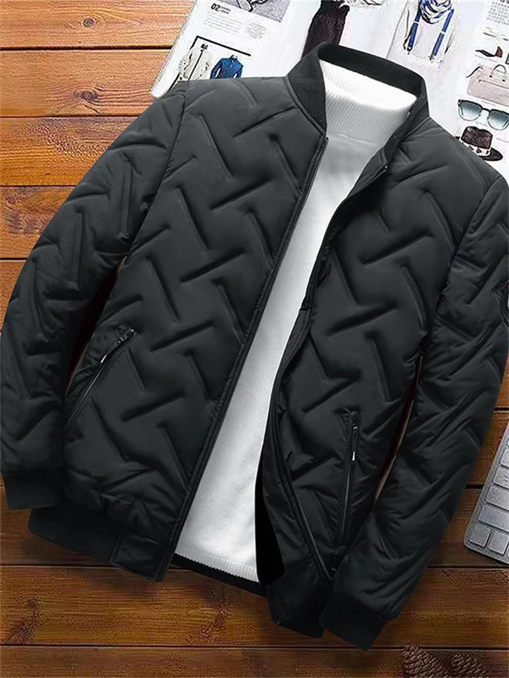 Men's Puffer Jacket Winter Jacket Quilted Jacket Winter Coat Windproof Warm Casual Daily Wear Stripes and Plaid Outerwear Clothing Apparel Casual Daily Trendy Black Light Green Gray