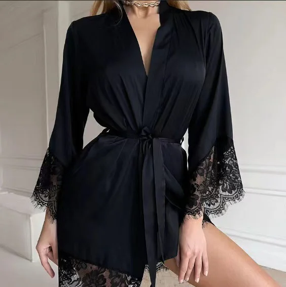 Uveng New Sexy Simulation Lace Long-Sleeved Pajamas Home Clothes Simple And Comfortable Leisure Home Pyjamas