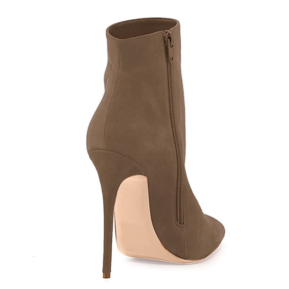 Women's Ankle Boots Closed Pointed Toe Stilettos Brown Booties-vocosishoes