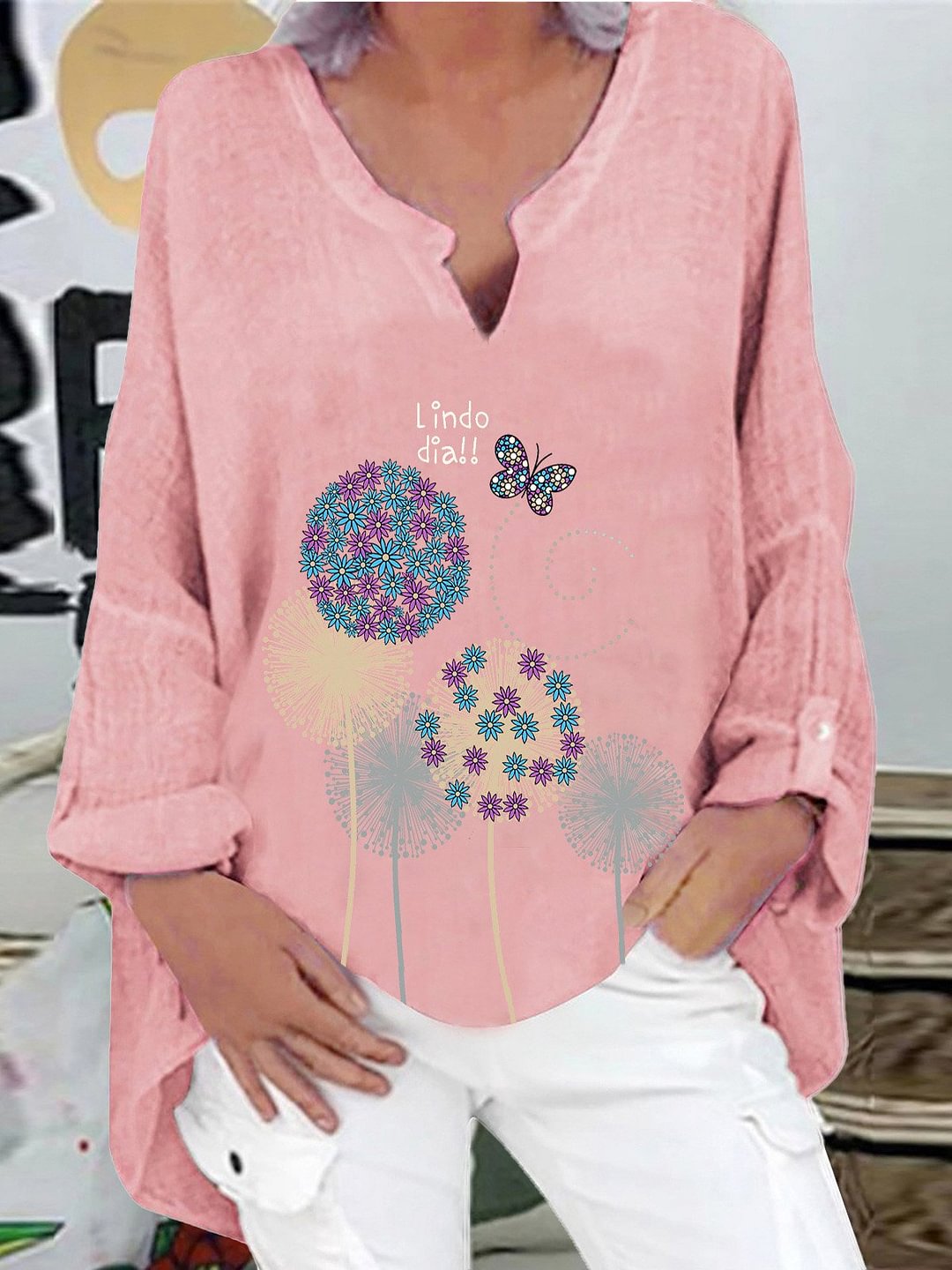 Women's V-neck Long Sleeve Printed Tops