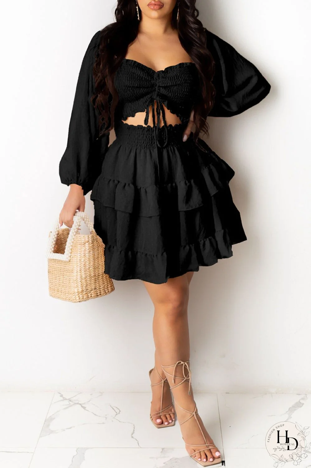 Black Sexy Casual Solid Hollowed Out Off the Shoulder Long Sleeve Dresses