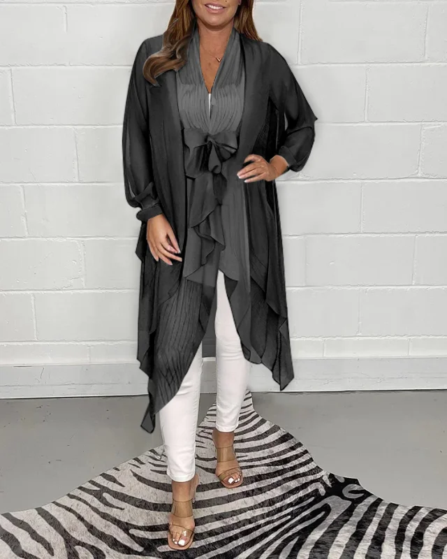 Bow Tie Silky Loose Tops Cardigan Kimono