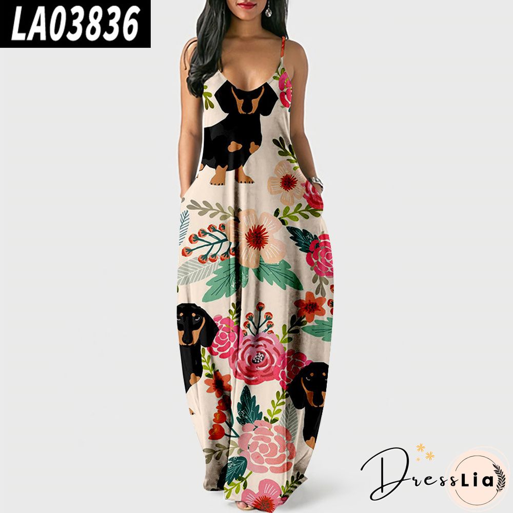 Summer Colorful Suspender Skirt Creative Loose Waist Digital Printed Dress