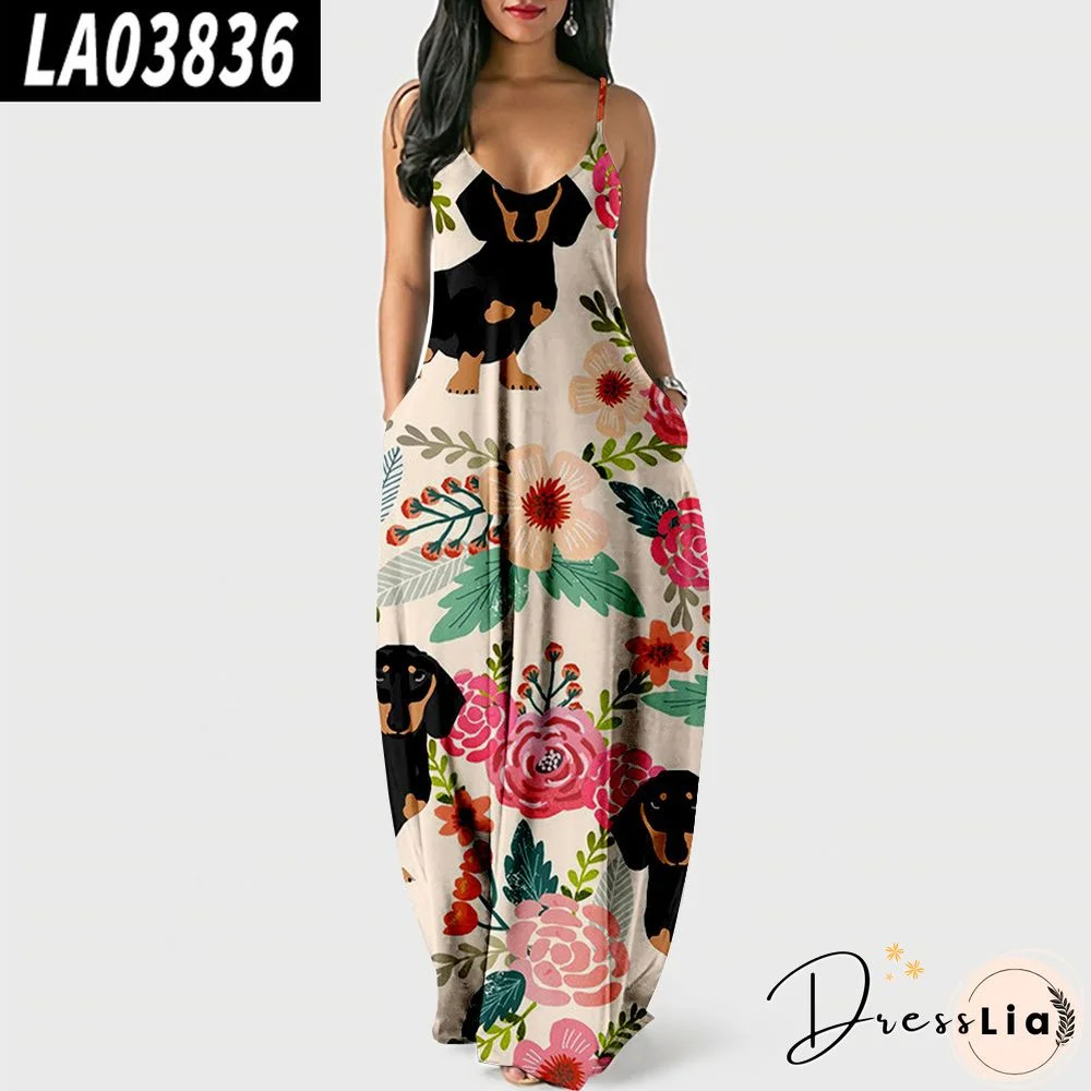 Summer Colorful Suspender Skirt Creative Loose Waist Digital Printed Dress