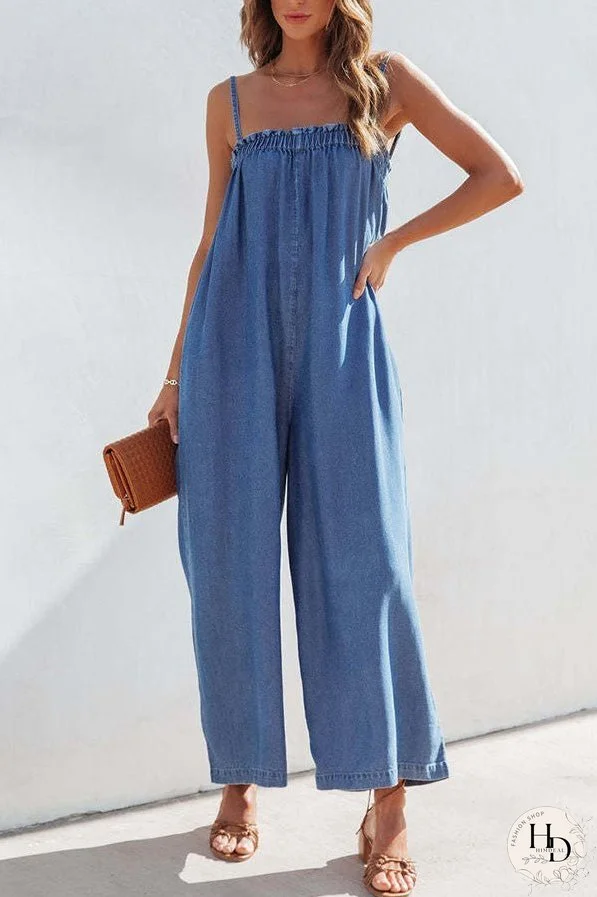 Slender wide-leg pants cropped casual overalls