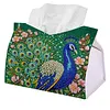 Diamond Art Tissue Box Cover DIY PU Desktop Organizer Large(peacock)