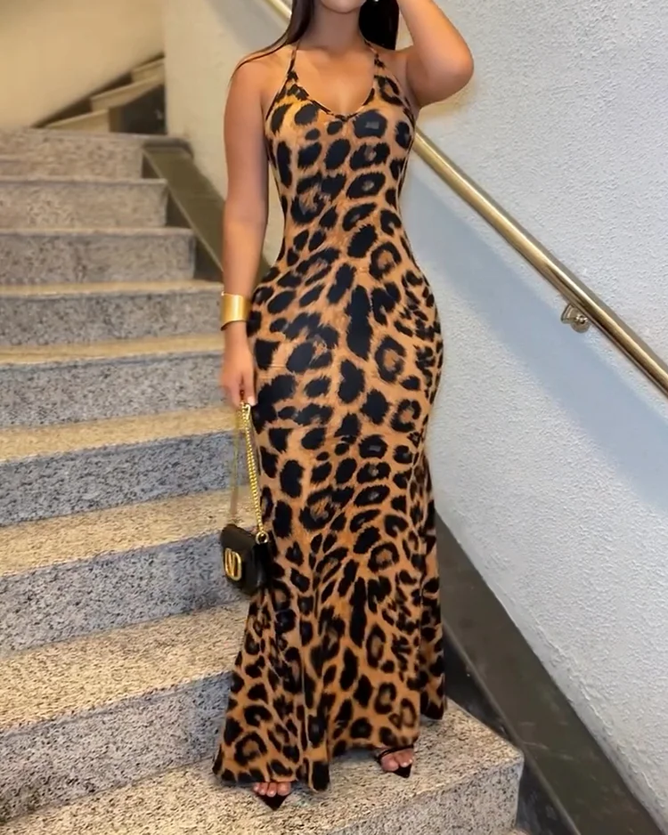 Women's leopard print suspender dress