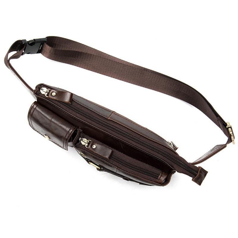 Men's Waist Bag Retro Leather Multifunctional Casual Crossbody Bag Chest Bag