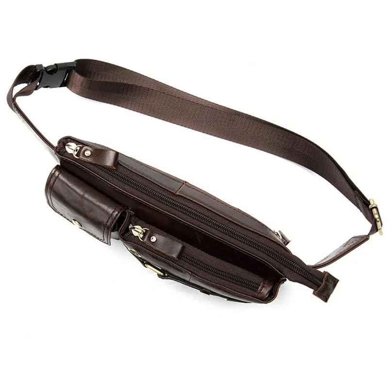 Men's Waist Bag Retro Leather Multifunctional Casual Crossbody Bag Chest Bag