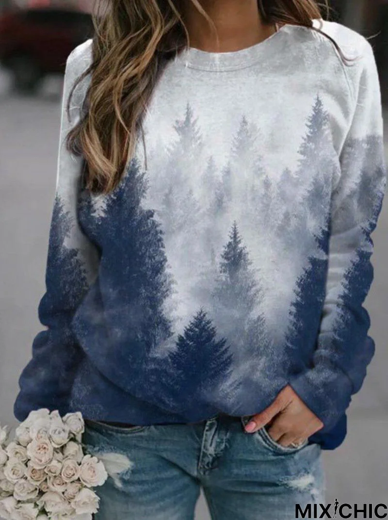 Casual Cotton-Blend Printed Sweatshirt