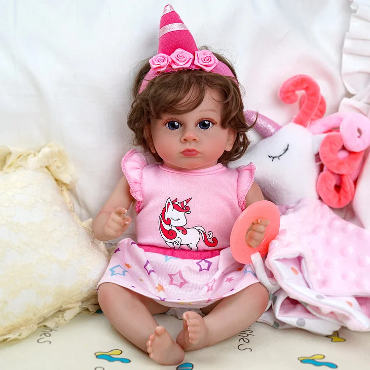 Babeside Trayn 12" Reborn Baby Doll Infant Lovely Awake Girl Pink Unicorn