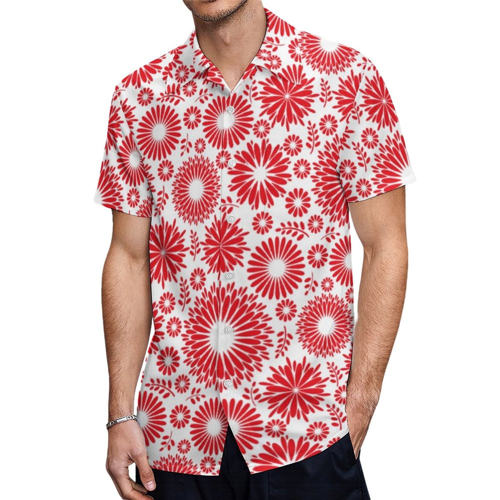 Vintage Floral Red Insulated Water Bottle Hawaiian Shirt Mens Button Down Tropical Hawaii Beach Shirts
