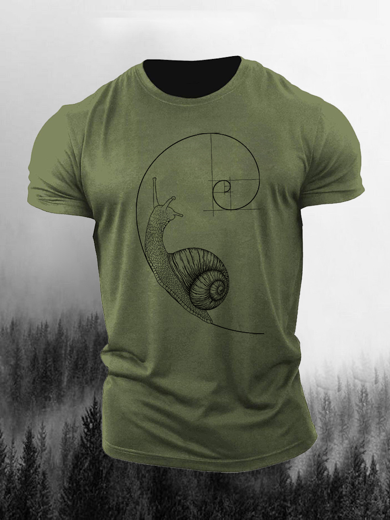 Snail On Fibonacci Spiral Print T-shirt