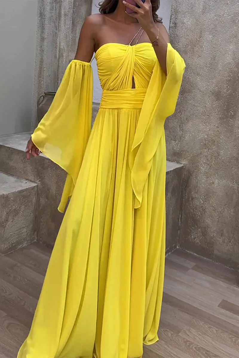 Elegant A-Line Off-the-shoulder Dress With Slit Dusty Rose main image 1