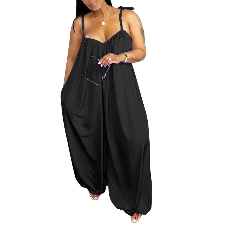 Summer Jumpsuits 2022 VONDA Women Office Wide Leg Pants Female Harem Pants Sleeveless Solid Color V Neck Pleated Long Jumpsuits