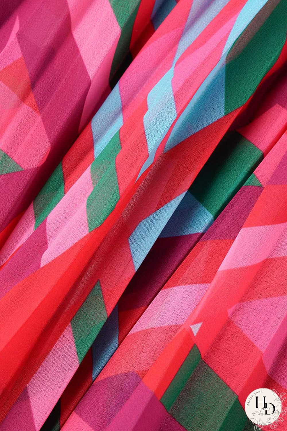 Rose Red Casual Print Patchwork Fold O Neck A Line Dresses